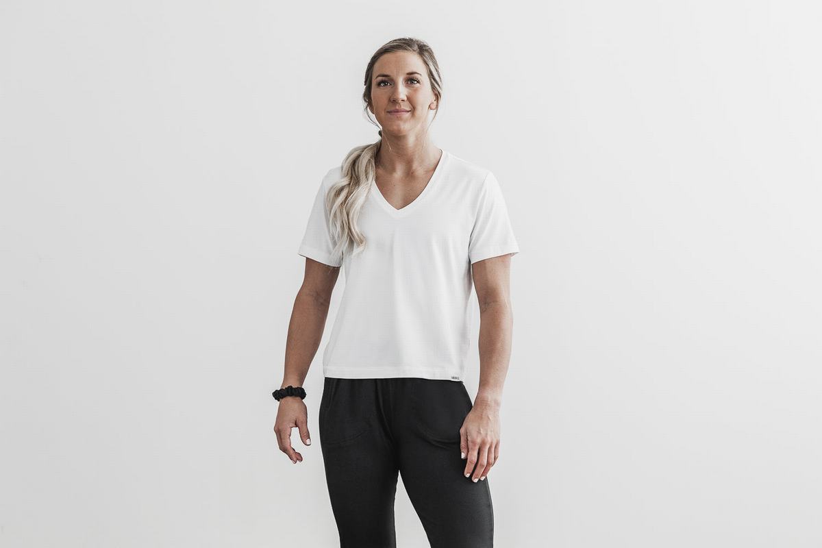 T-Shirt Nobull Lightweight V-Neck Femme Blanche | RQ4925837