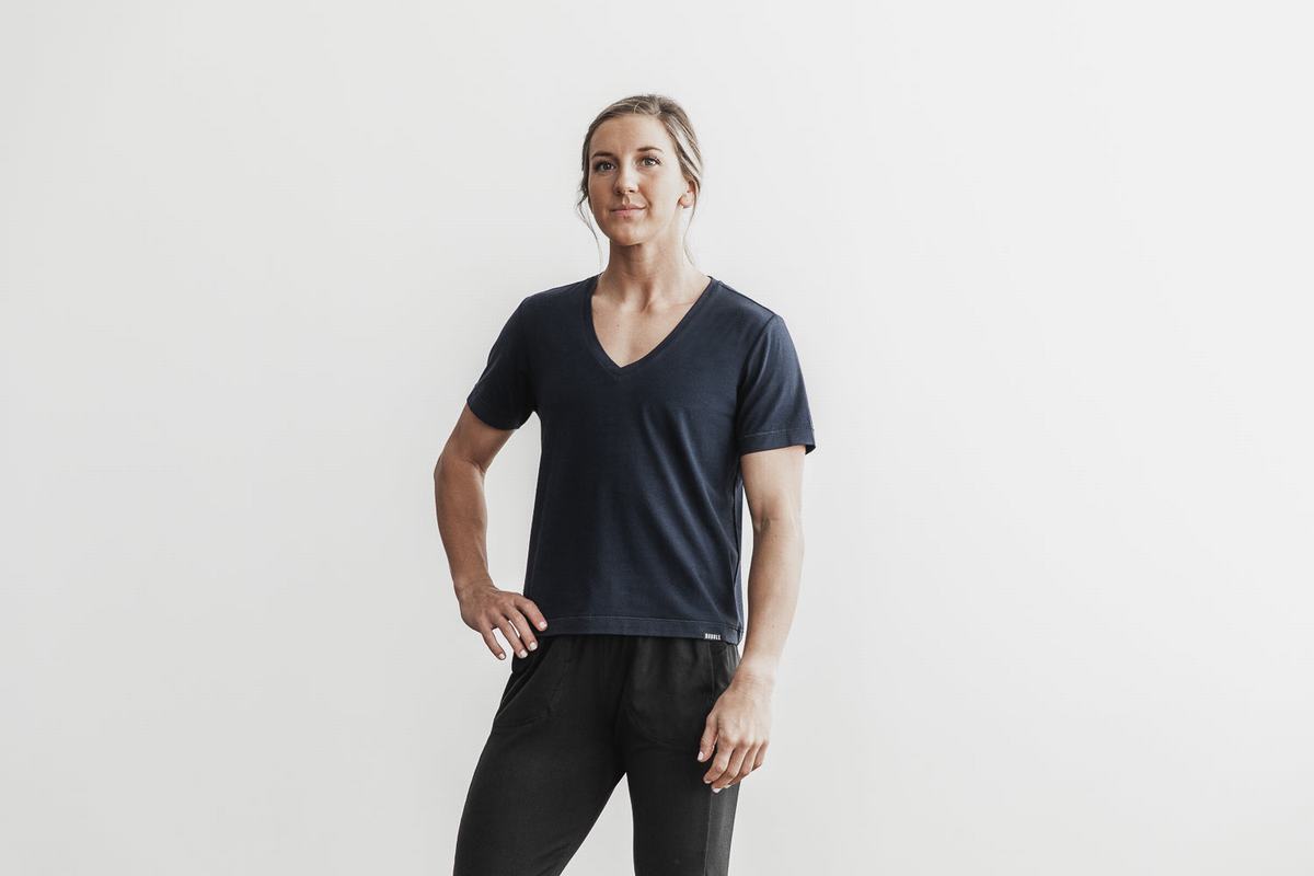 T-Shirt Nobull Lightweight V-Neck Femme Bleu Marine | TU5167329