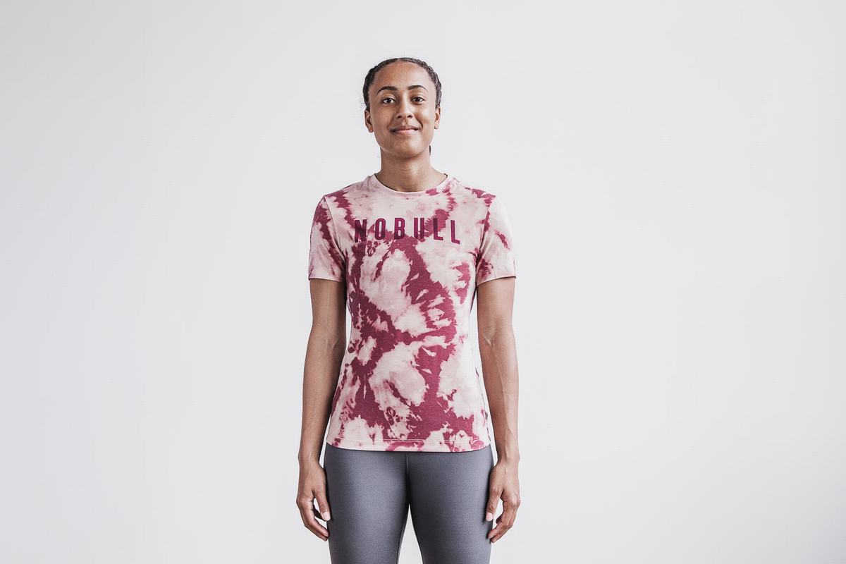 T-Shirt Nobull Tie-Dye Femme Rose Rouge Foncé | ZT7352189