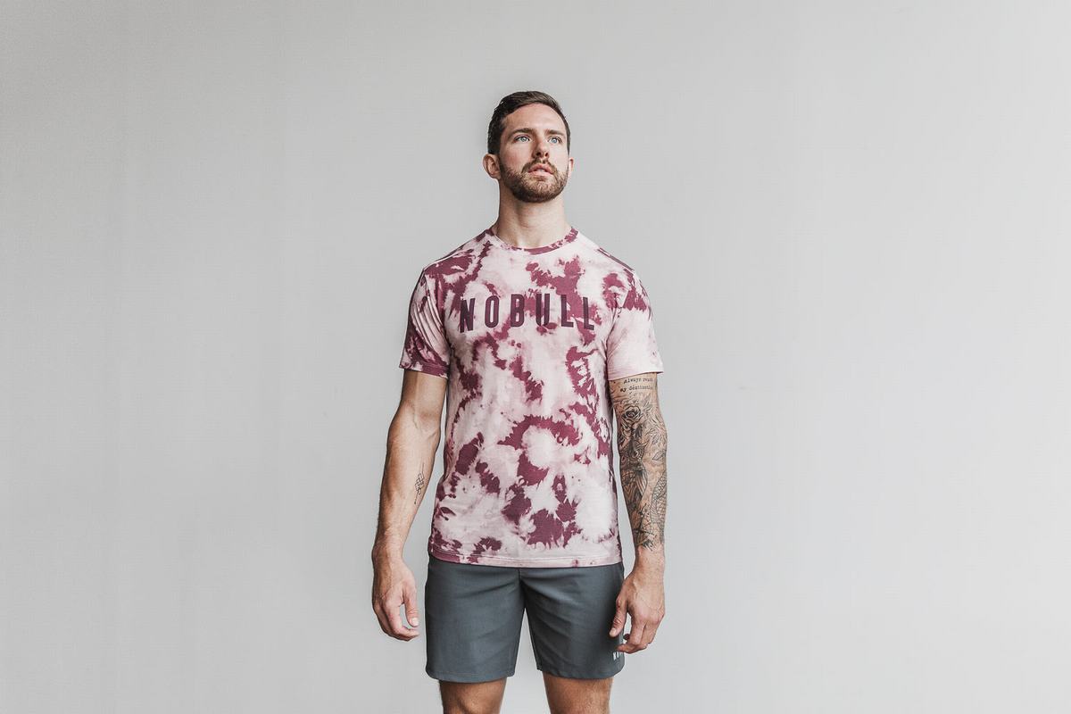 T-Shirt Nobull Tie-Dye Homme Rose Rouge Foncé | GP1642978