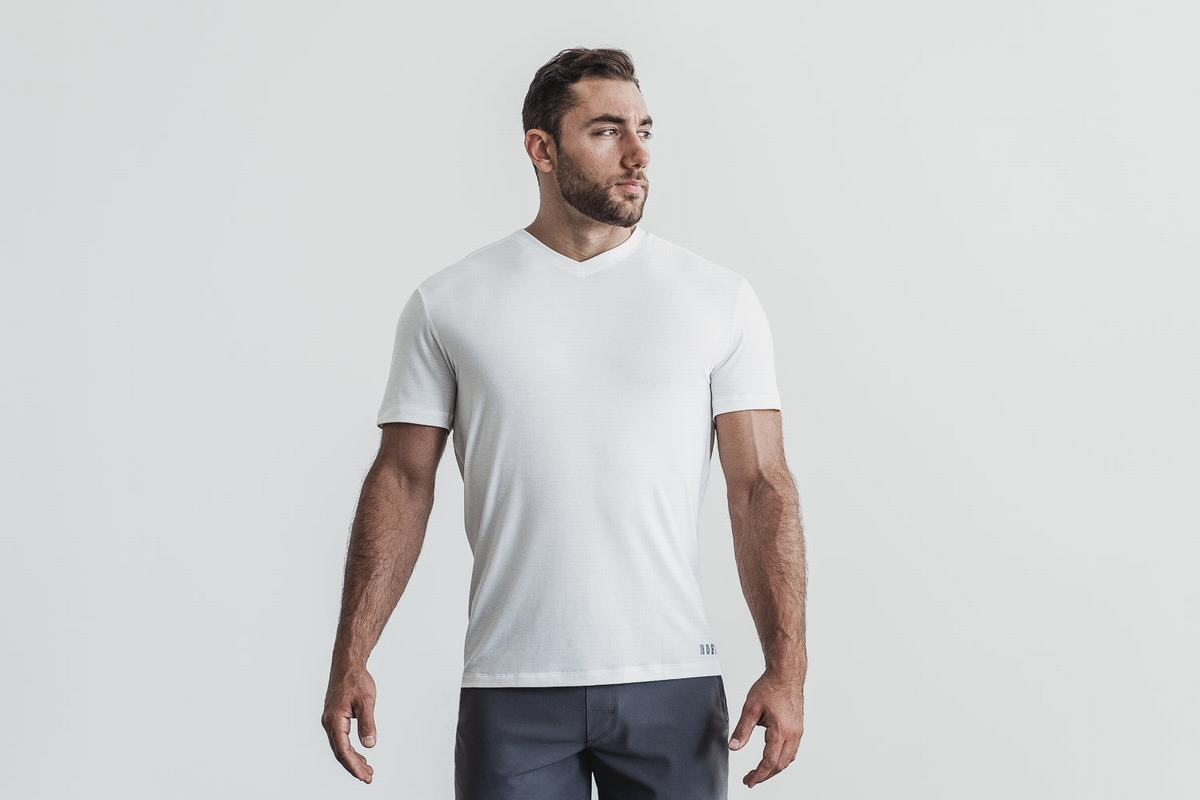 T-Shirt Nobull V-Neck Homme Blanche | QE8907463