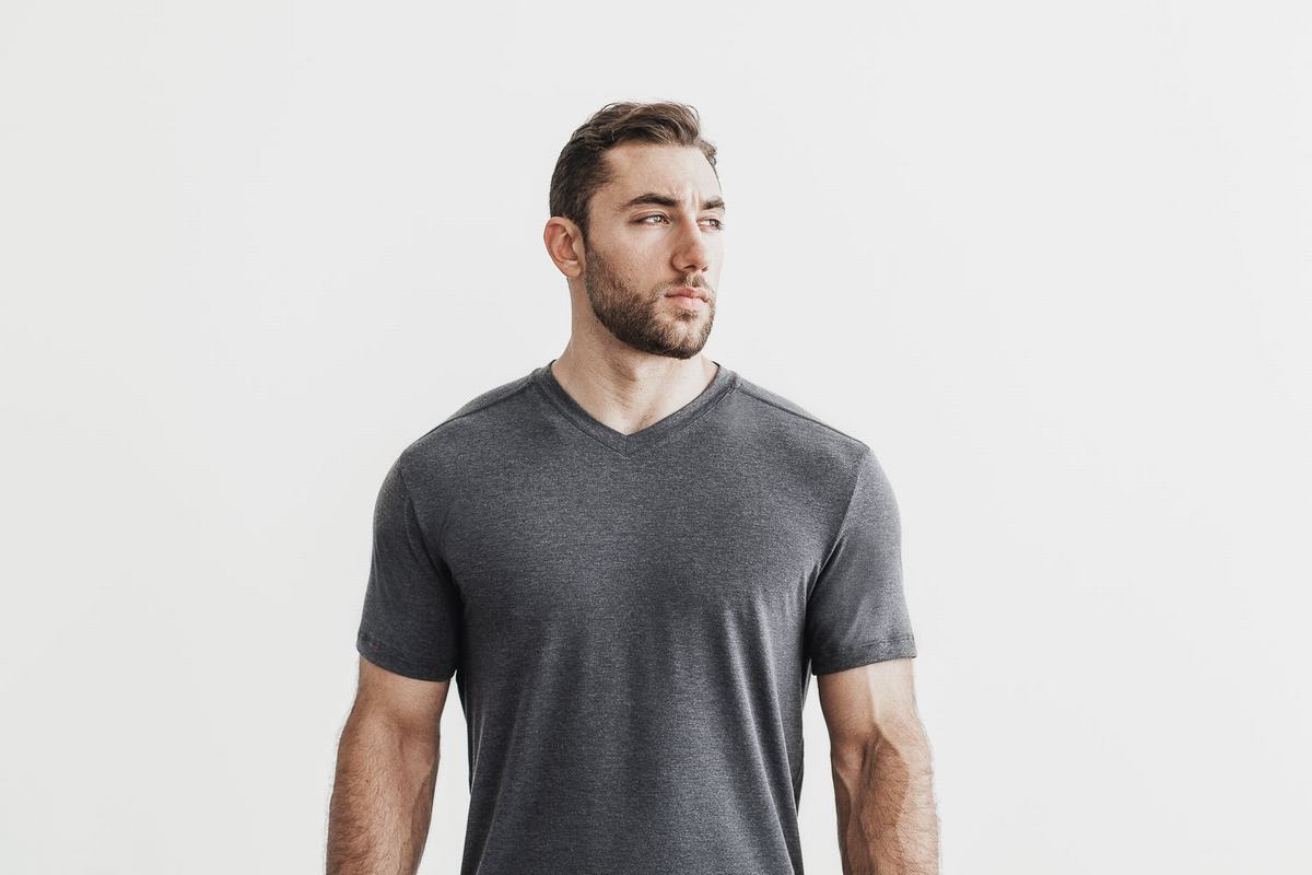 T-Shirt Nobull V-Neck Homme Grise Foncé | SM8523140