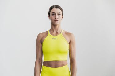 Debardeur Nobull Halter Crop Tank Neon Ribbed Femme Jaune | AI3812764