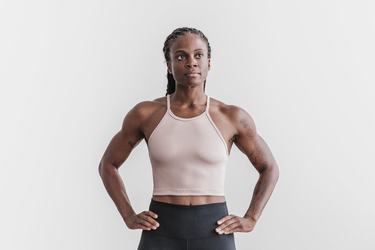 Debardeur Nobull Halter Crop Tank Ribbed Femme Rose | JF3975821