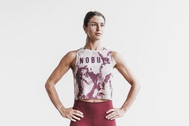 Debardeur Nobull Muscle Tank Tie-Dye Femme Rose Rouge Foncé | YL5713408