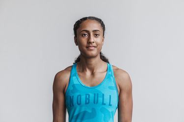 Debardeur Nobull Racerback Tank Neon Femme Bleu Camouflage | YQ0786951