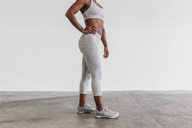 Leggings Nobull Mid-Rise Crop Plush Heather Femme Blanche | HE8046127