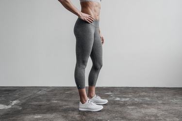 Leggings Nobull Mid-Rise Crop Plush Heather Femme Grise | SD1835074