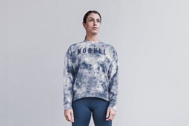 Sweatshirt Nobull Crew Tie-Dye Femme Blanche | AE8415309