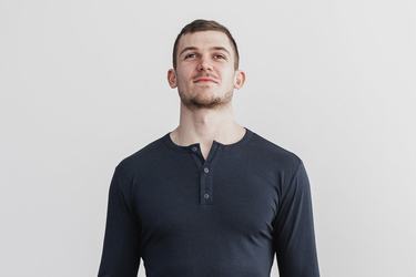 T-Shirt Manche Longue Nobull Lightweight Henley Homme Bleu Marine | FV3824079
