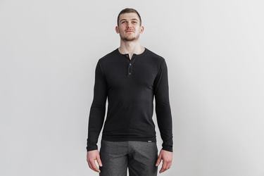 T-Shirt Manche Longue Nobull Lightweight Henley Homme Noir | LO3815960