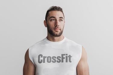 T-Shirt Nobull Crossfit® Sans Manches Homme Blanche Camouflage | AS5074261