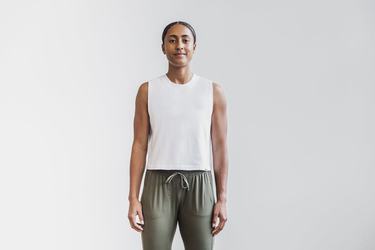 T-Shirt Nobull Heavyweight Sans Manches Crop Femme Blanche | DF7023946