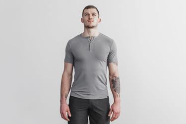 T-Shirt Nobull Lightweight Henley Homme Grise Foncé | DB6521437