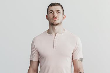 T-Shirt Nobull Lightweight Henley Homme Rose | NO8429630