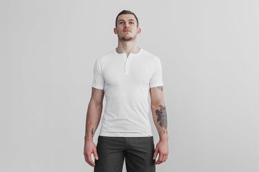 T-Shirt Nobull Lightweight Henley Homme Blanche | RN5497260