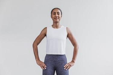 T-Shirt Nobull Lightweight Sans Manches Crop Femme Blanche | IV7084691