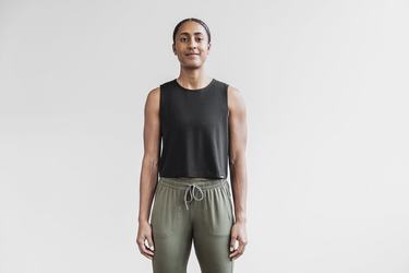 T-Shirt Nobull Lightweight Sans Manches Crop Femme Noir | JA4670213