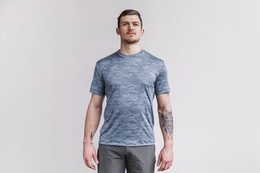 T-Shirt Nobull Lightweight Textured Homme Bleu Camouflage | DS5637842