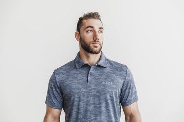 T-Shirt Nobull Lightweight Textured Polo Homme Bleu Marine Camouflage | EM2496318