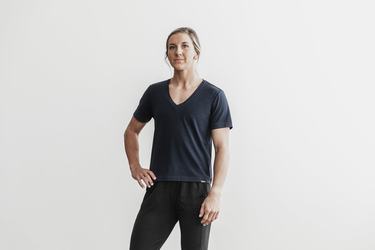 T-Shirt Nobull Lightweight V-Neck Femme Bleu Marine | TU5167329